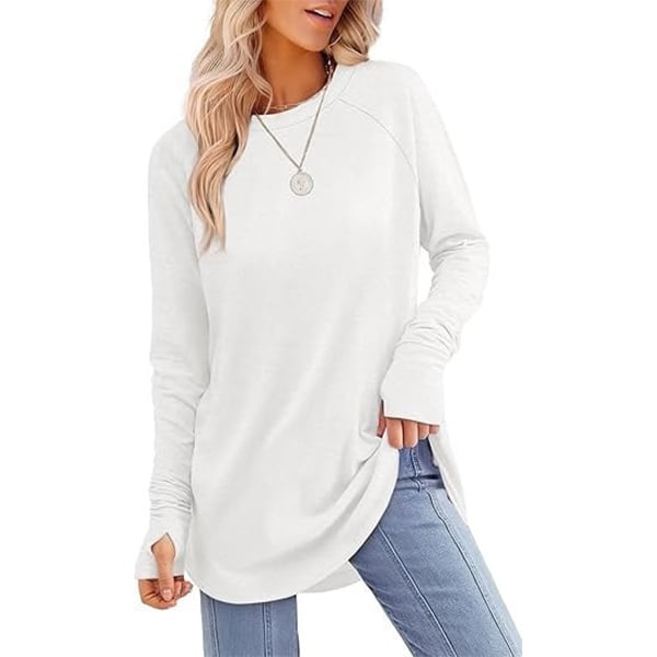 Womens Tunic Tops to Wear with Leggings Long Sleeve Thumb Hole Shirts Crew Neck Curved Hem(BUY 2 FREE SHIPPING)