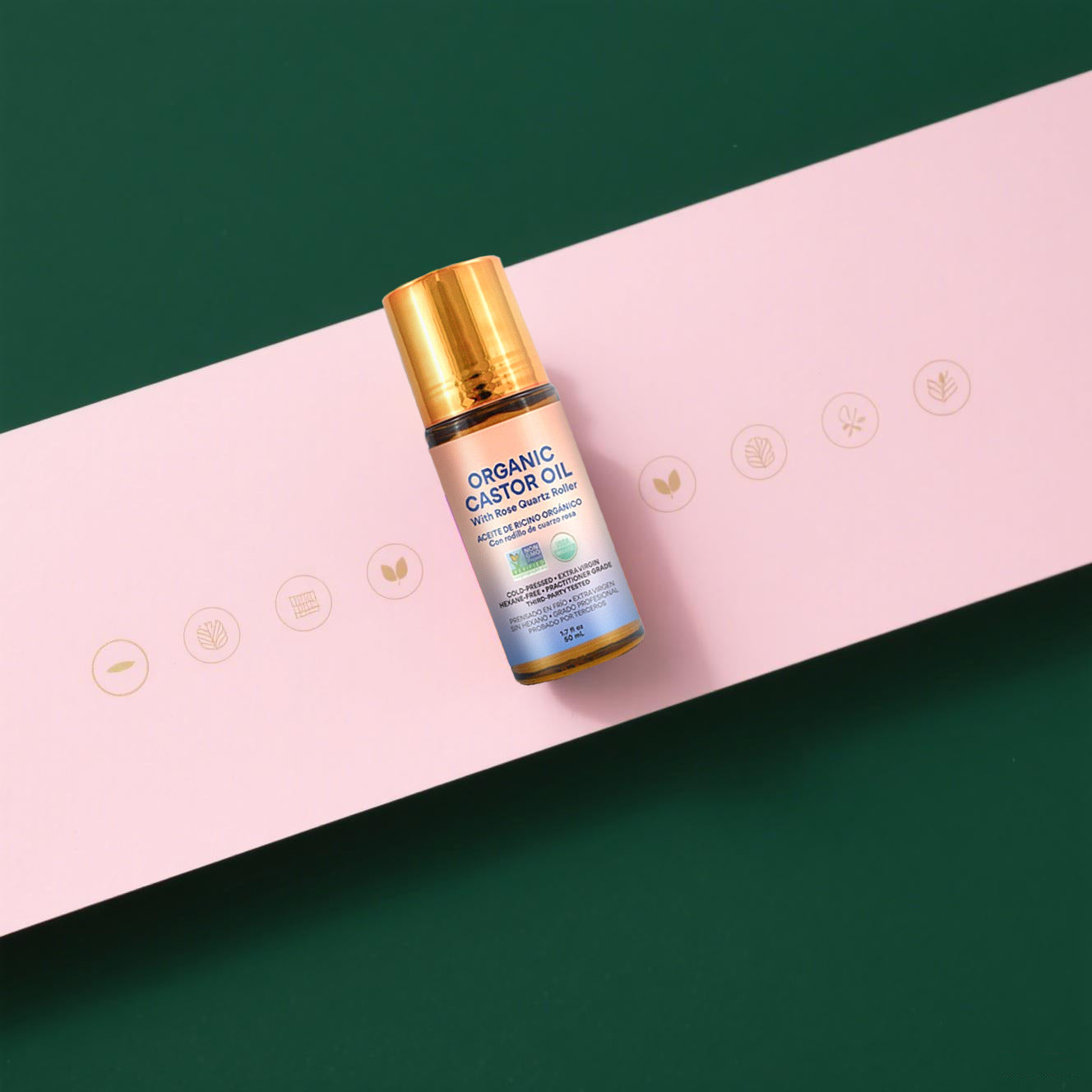 🏆#1 Best Seller ⏰Organic Golden Castor Oil Roll-On with Rose Quartz