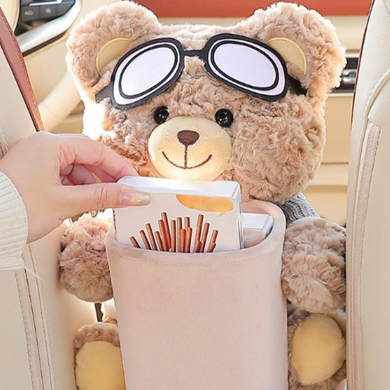 Cute Bear Plush Car Tissue Holder & Storage Bin