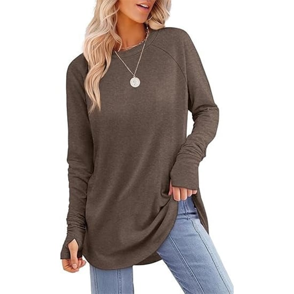 Womens Tunic Tops to Wear with Leggings Long Sleeve Thumb Hole Shirts Crew Neck Curved Hem(BUY 2 FREE SHIPPING)