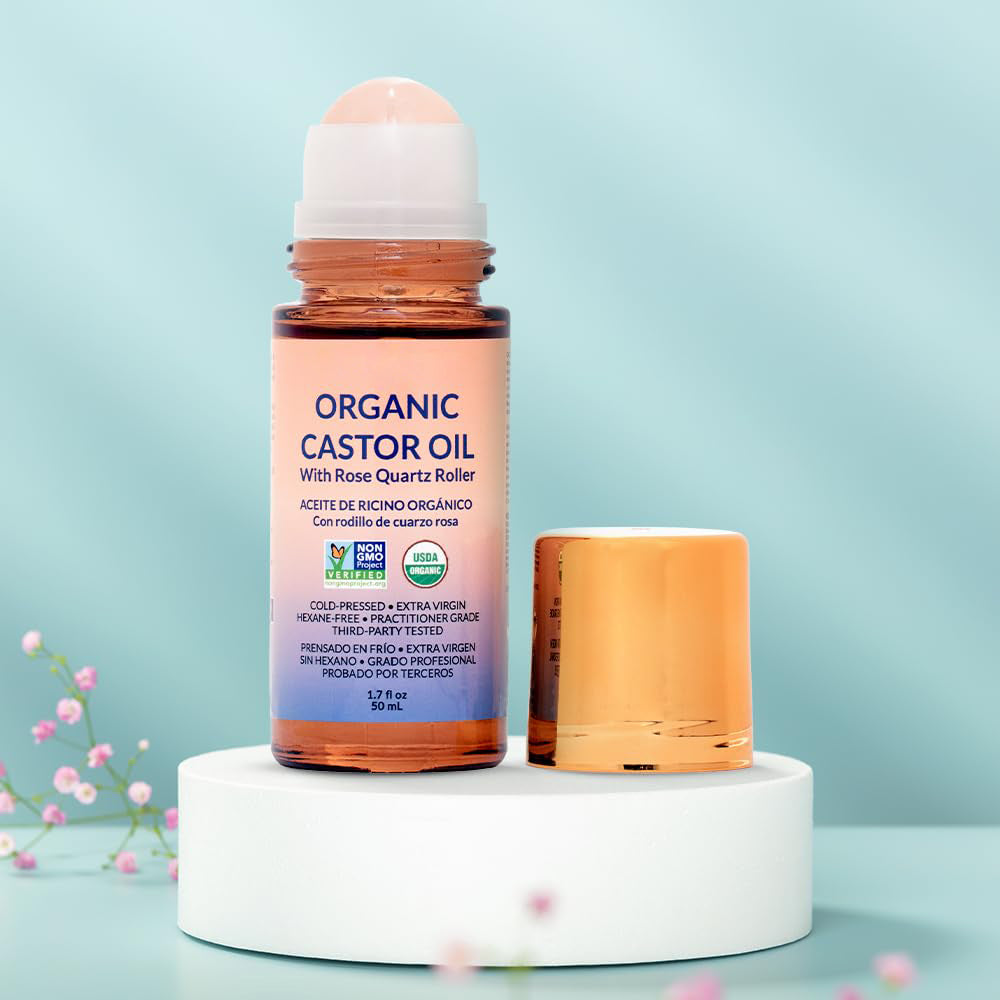 🏆#1 Best Seller ⏰Organic Golden Castor Oil Roll-On with Rose Quartz