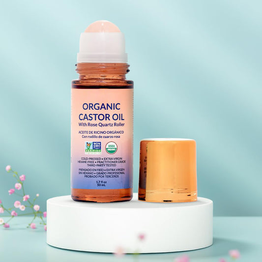 🏆#1 Best Seller ⏰Organic Golden Castor Oil Roll-On with Rose Quartz