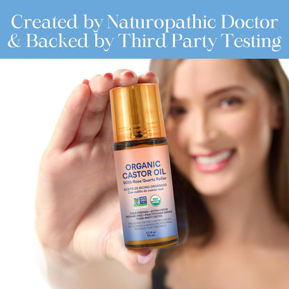 🏆#1 Best Seller ⏰Organic Golden Castor Oil Roll-On with Rose Quartz