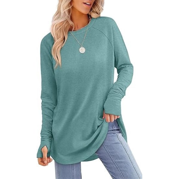 Womens Tunic Tops to Wear with Leggings Long Sleeve Thumb Hole Shirts Crew Neck Curved Hem(BUY 2 FREE SHIPPING)