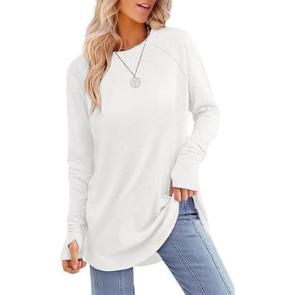 Womens Tunic Tops to Wear with Leggings Long Sleeve Thumb Hole Shirts Crew Neck Curved Hem(BUY 2 FREE SHIPPING)