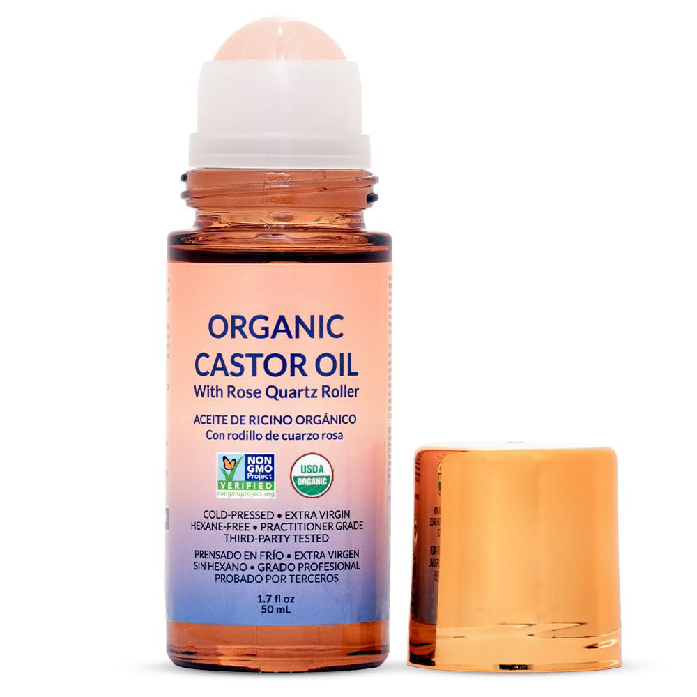 🏆#1 Best Seller ⏰Organic Golden Castor Oil Roll-On with Rose Quartz