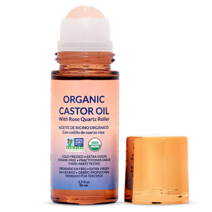 🏆#1 Best Seller ⏰Organic Golden Castor Oil Roll-On with Rose Quartz