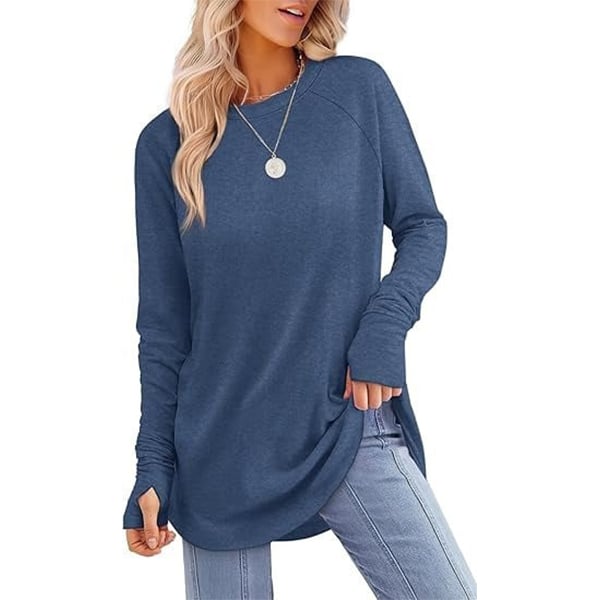Womens Tunic Tops to Wear with Leggings Long Sleeve Thumb Hole Shirts Crew Neck Curved Hem(BUY 2 FREE SHIPPING)