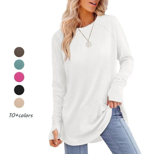 Womens Tunic Tops to Wear with Leggings Long Sleeve Thumb Hole Shirts Crew Neck Curved Hem(BUY 2 FREE SHIPPING)