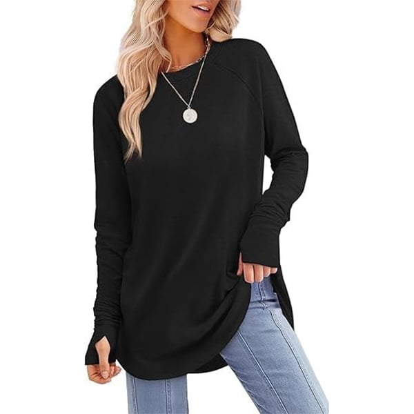 Womens Tunic Tops to Wear with Leggings Long Sleeve Thumb Hole Shirts Crew Neck Curved Hem(BUY 2 FREE SHIPPING)