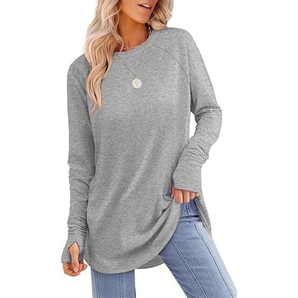 Womens Tunic Tops to Wear with Leggings Long Sleeve Thumb Hole Shirts Crew Neck Curved Hem(BUY 2 FREE SHIPPING)