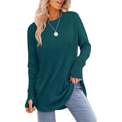 Womens Tunic Tops to Wear with Leggings Long Sleeve Thumb Hole Shirts Crew Neck Curved Hem(BUY 2 FREE SHIPPING)