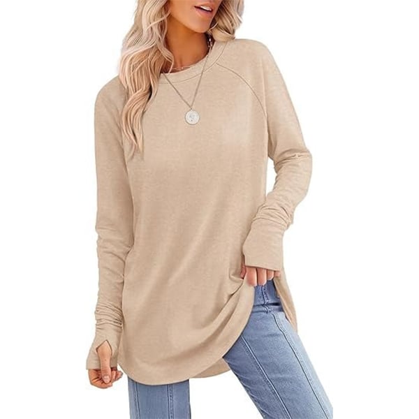 Womens Tunic Tops to Wear with Leggings Long Sleeve Thumb Hole Shirts Crew Neck Curved Hem(BUY 2 FREE SHIPPING)