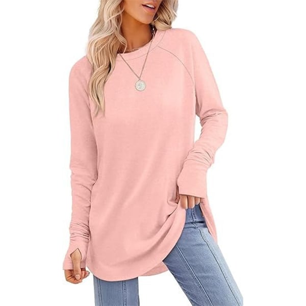 Womens Tunic Tops to Wear with Leggings Long Sleeve Thumb Hole Shirts Crew Neck Curved Hem(BUY 2 FREE SHIPPING)