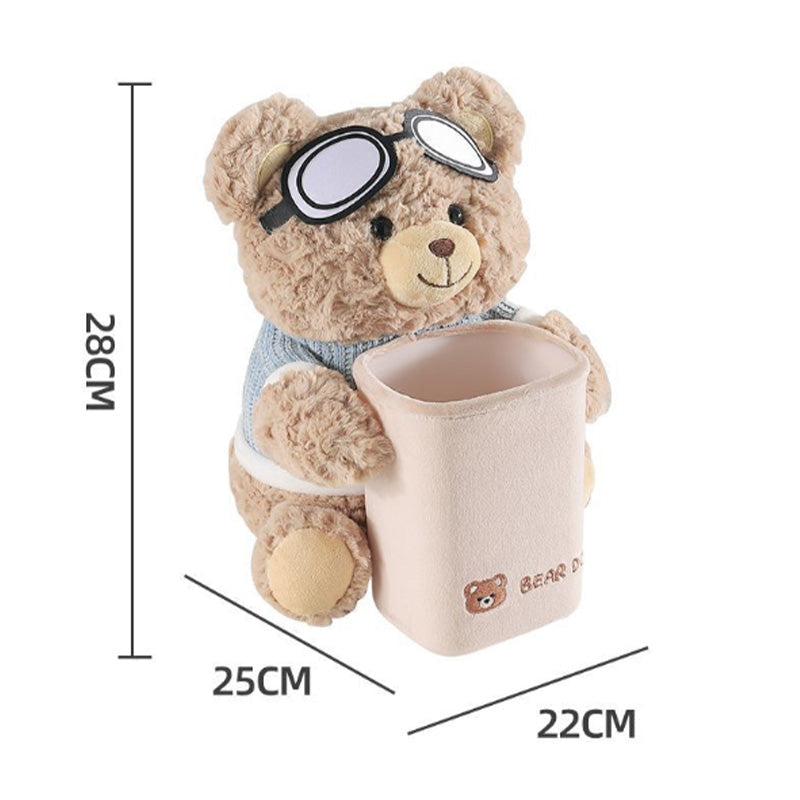 Cute Bear Plush Car Tissue Holder & Storage Bin